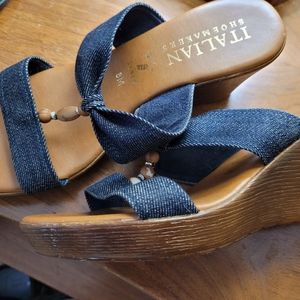 Shoemaker italian denim sandal wedges 8M